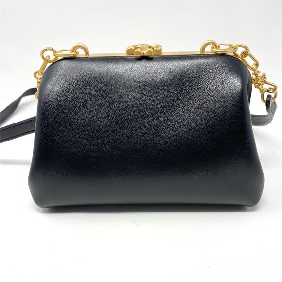 SOLD Tory Burch Cleo Small Leather Shoulder Bag Crossbody Black Gold - Picture 5 of 17